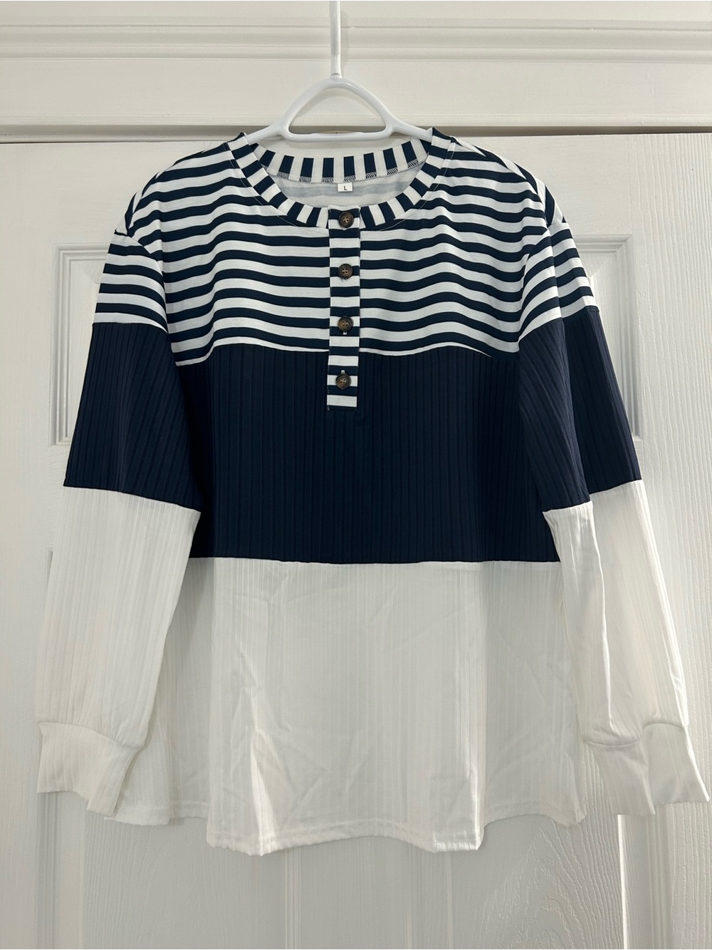 Striped Navy and White Button-Front Pullover NWOT